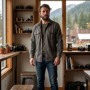 L.L. Bean Tan and Gray Cotton Shirt